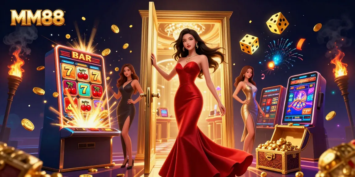 Experience high-stakes thrills with MM88 at the VIP casino doorway, surrounded by jackpots and luxury.