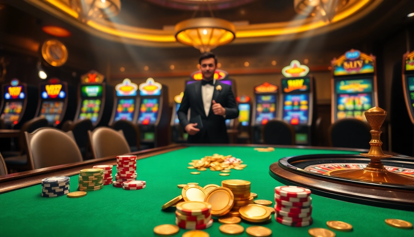 Gambling excitement at XX88 casino with poker chips, cards, and a roulette wheel.
