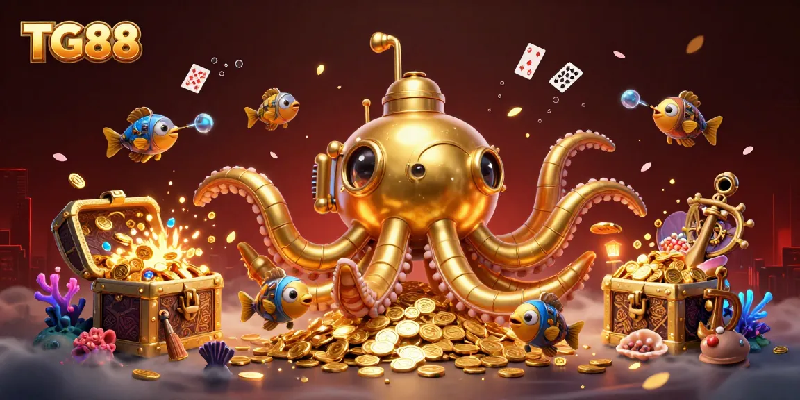 Experience the thrill of winning at TG88 with vibrant slot games amidst gold coins and underwater treasures.