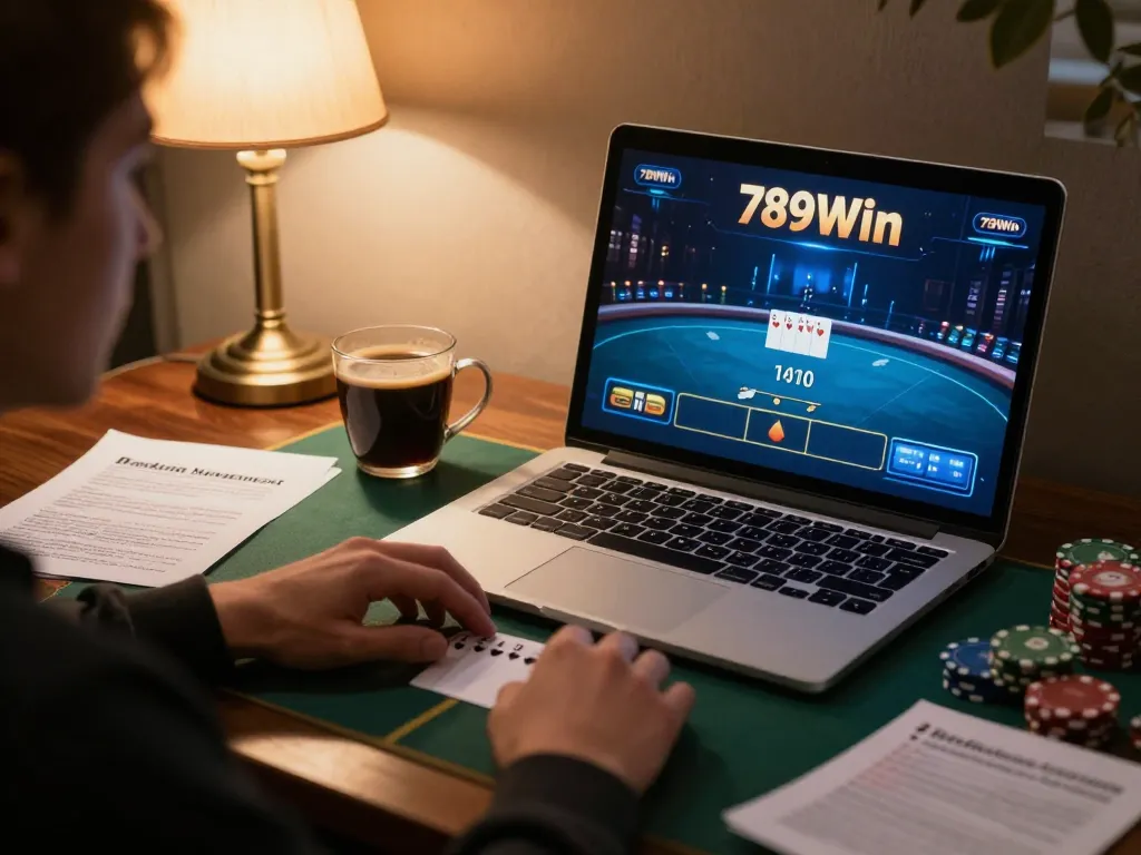 Playing poker online at 789Win with strategic gameplay notes and cozy atmosphere.