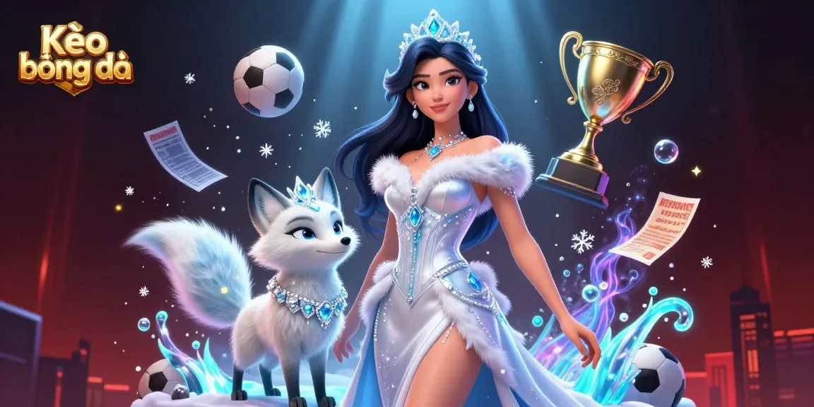 Kèo bóng đá sports betting scene featuring an enchanting woman and her arctic fox companion amidst dynamic betting elements.