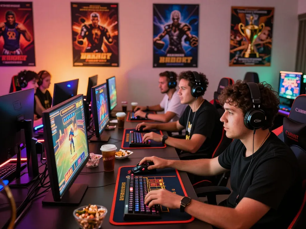 Active players enjoying TG88 online gaming experience with high-tech setups and immersive LED atmosphere.