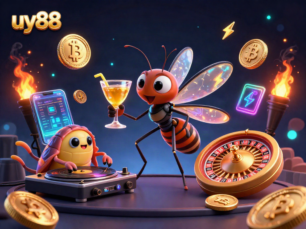 Engage in thrilling gambling with uy88, featuring a vibrant 3D representation of casino characters.