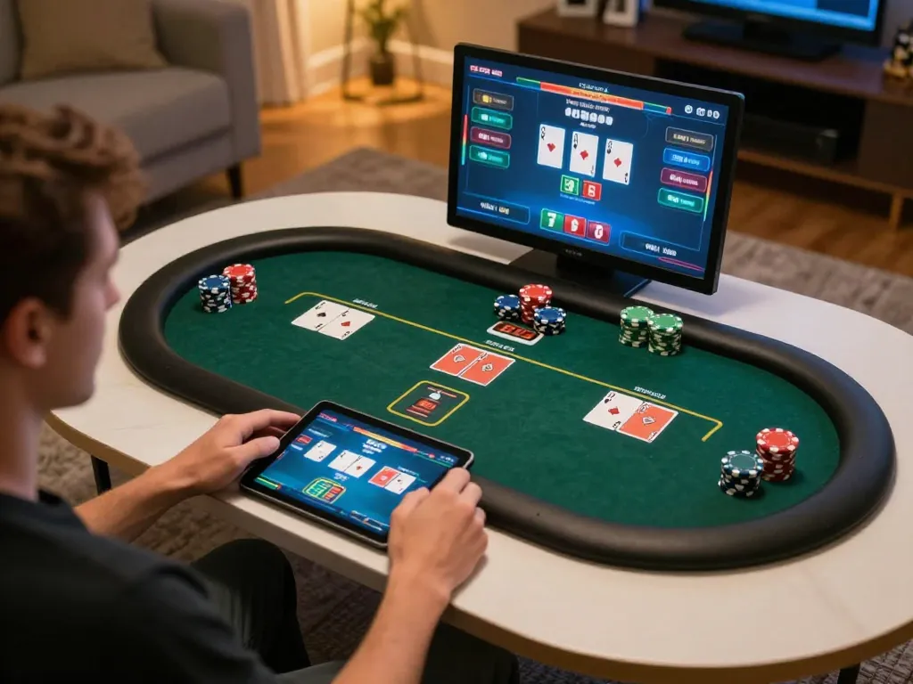 Rikvip online poker game scene with players actively engaging on screens