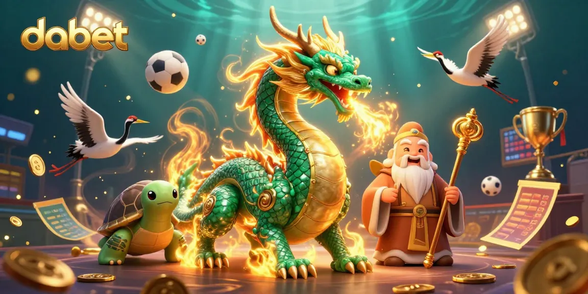Dabet brings fortune with engaging casino illustrations, featuring a dragon and lucky symbols.