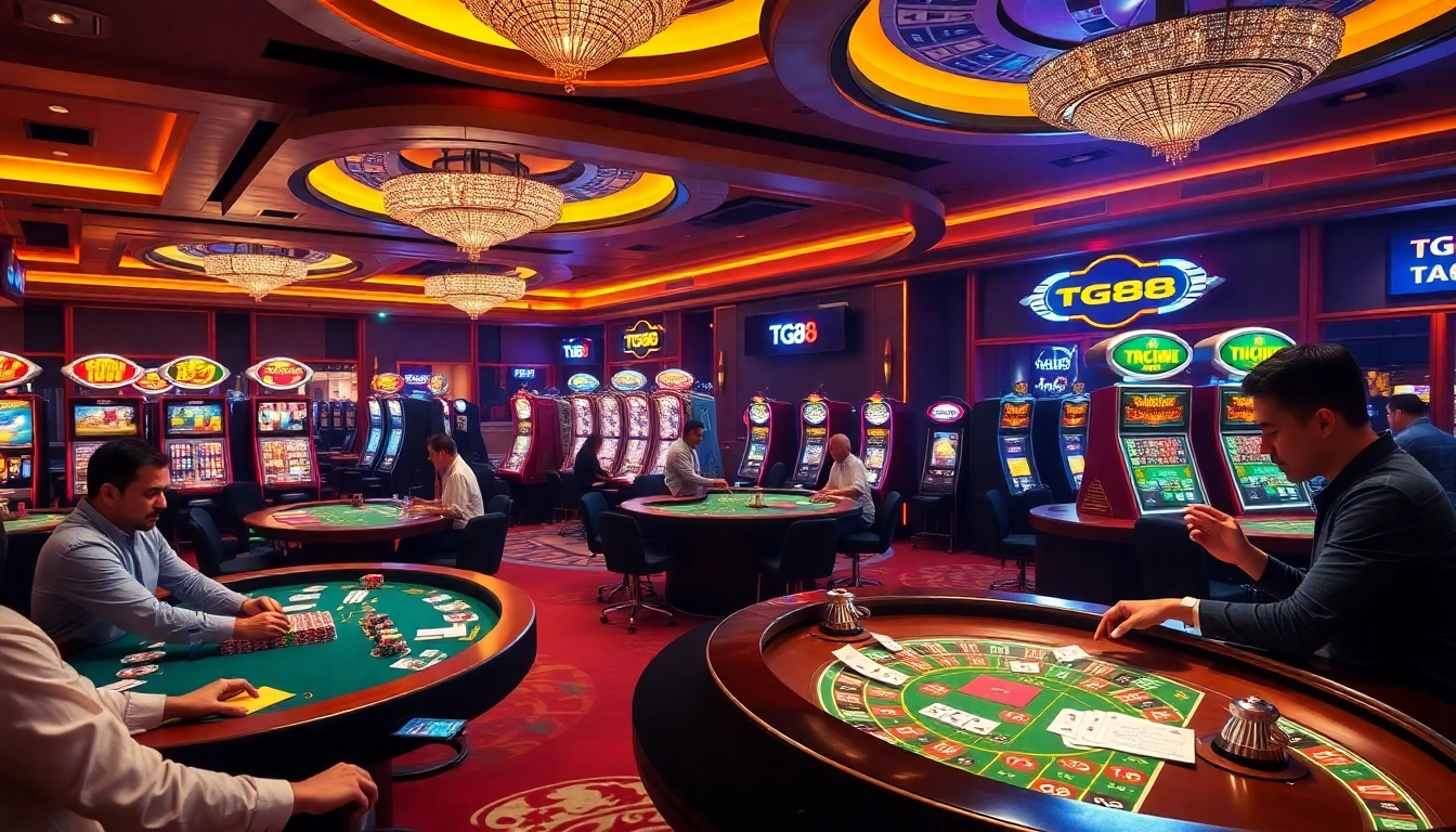 Experience the excitement of tg88 casino with vibrant gameplay at poker and roulette tables.
