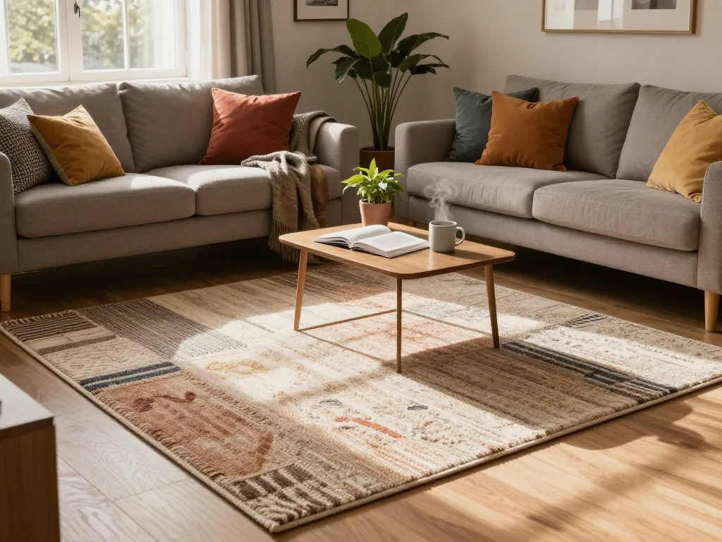 Elegant living room showcasing affordable carpets London with natural light and stylish decor elements.