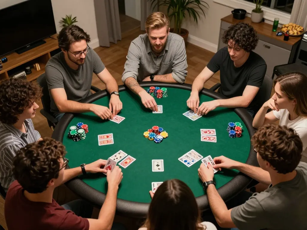 Players enjoying a thrilling poker night at home, showcasing TR88's community atmosphere and excitement.