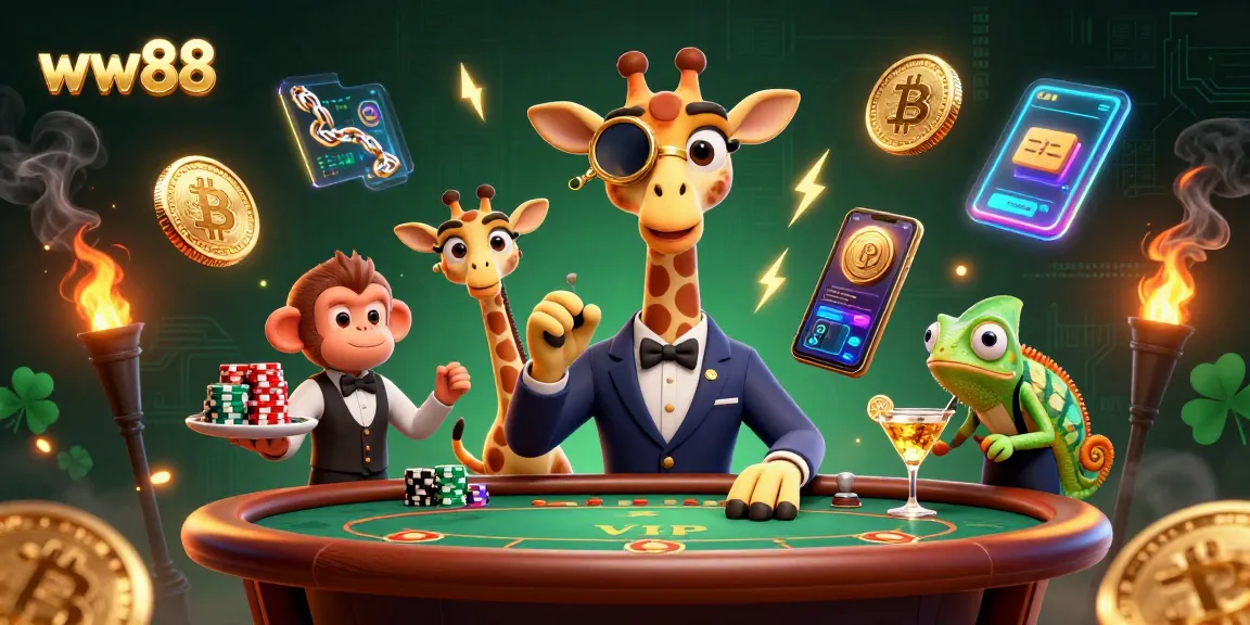 Bet on ww88 with a charismatic giraffe high-roller and a vibrant casino scene.