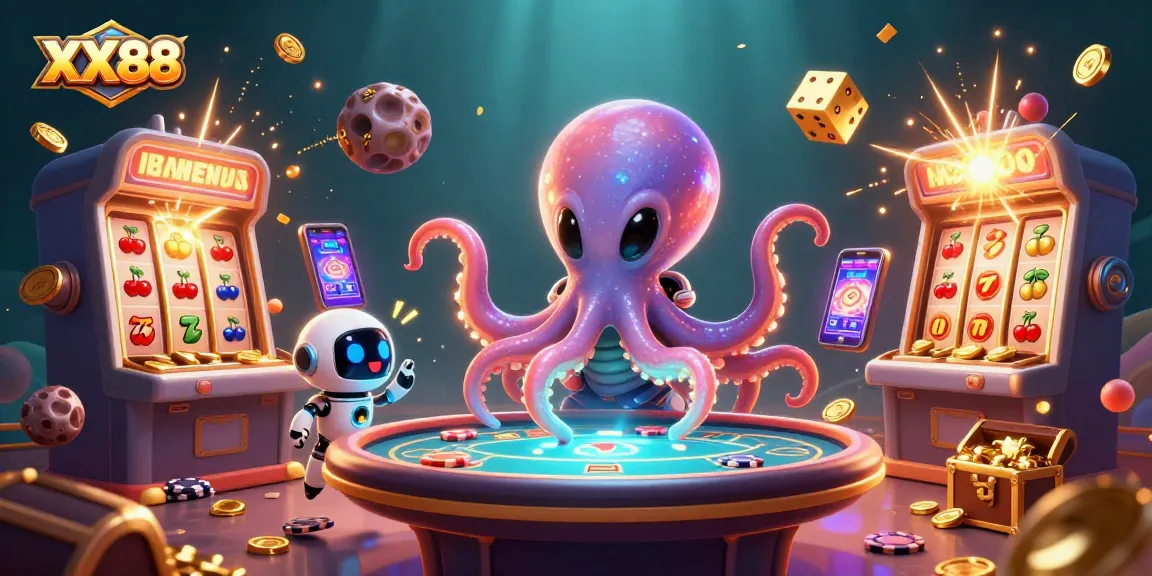 Engage with XX88 in an exciting 3D casino world featuring an alien octopus at a poker table.