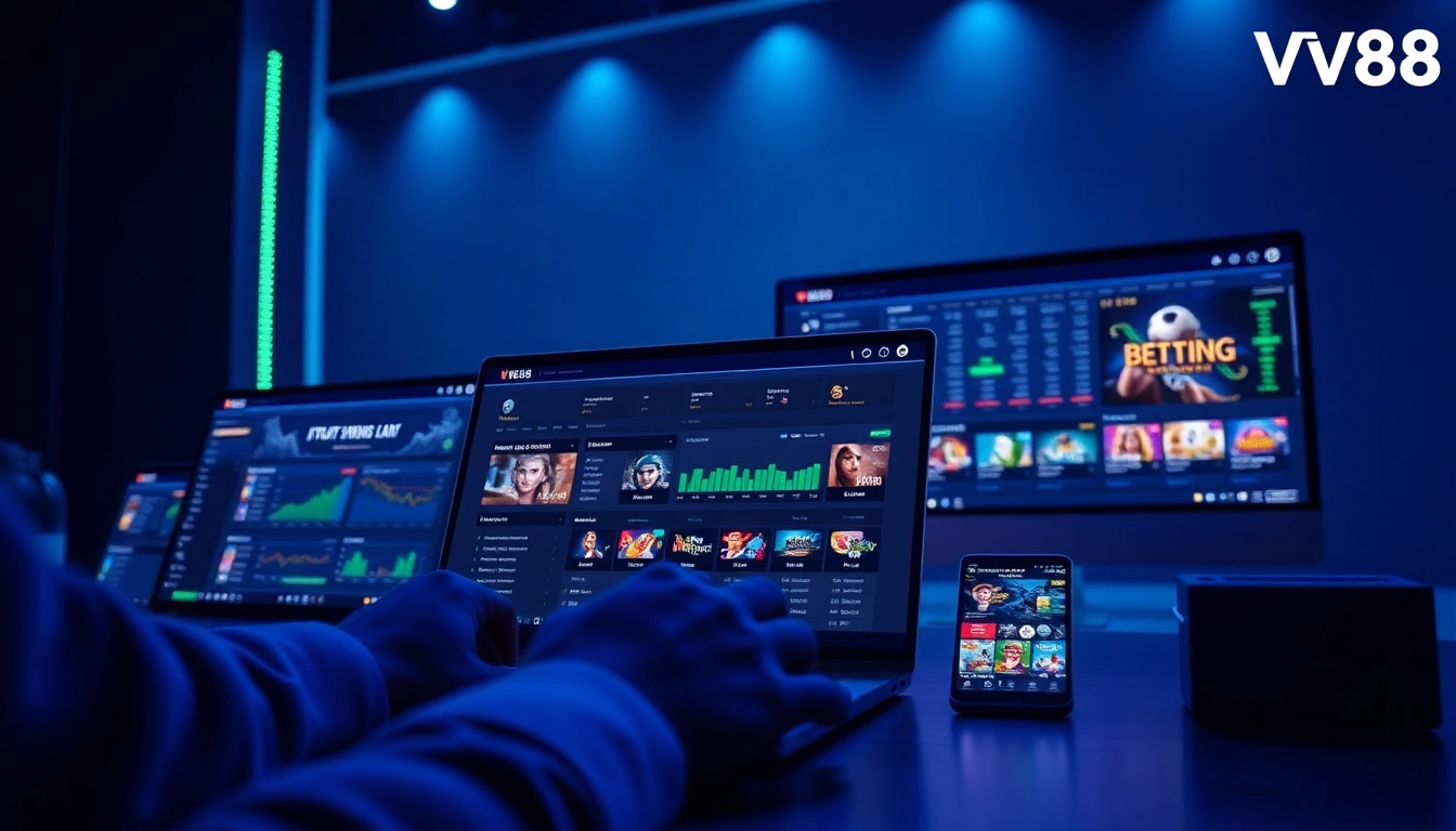 VN88 online betting platform shown on various devices, highlighting user engagement and modern design.