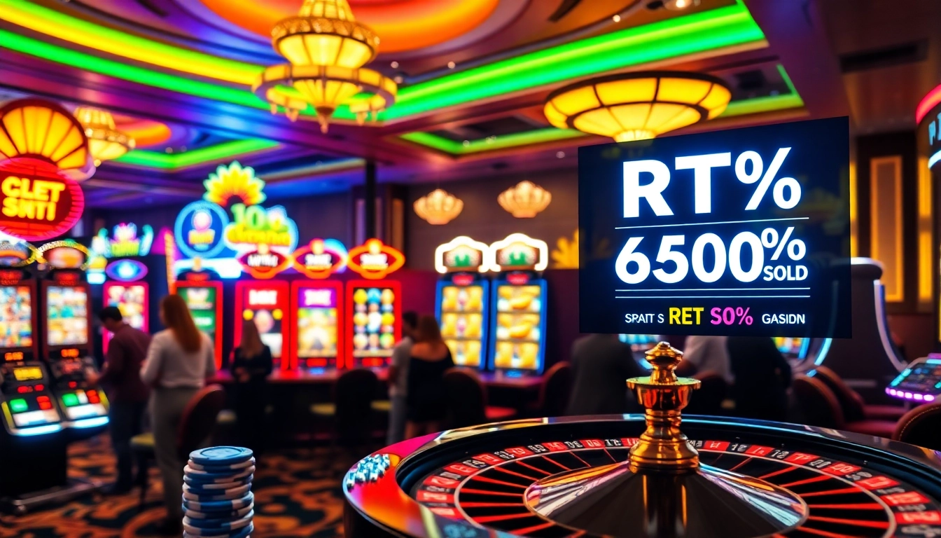 Players enjoying exciting slot gacor games at a vibrant casino with colorful machines.
