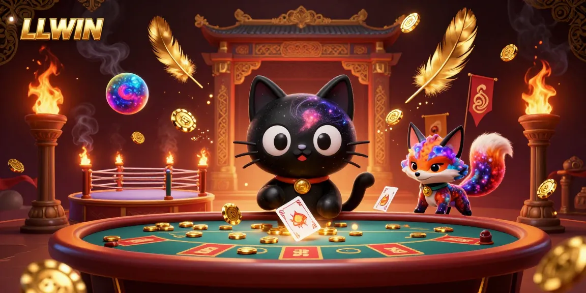 Experience thrilling gameplay at LLWIN with cartoon characters in a vibrant cosmic casino scene.