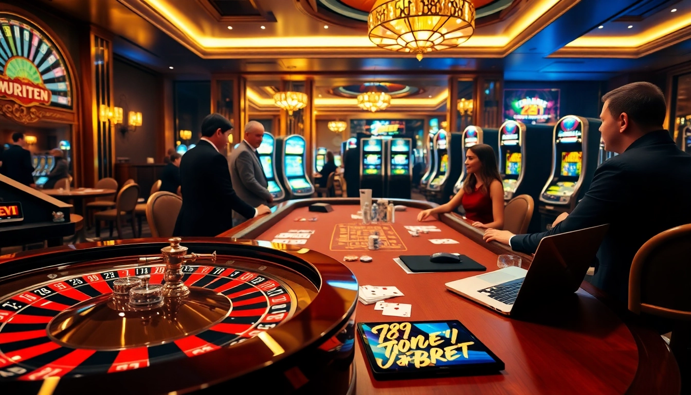 Excited players engaging at a luxurious casino table featuring 789bet elements.
