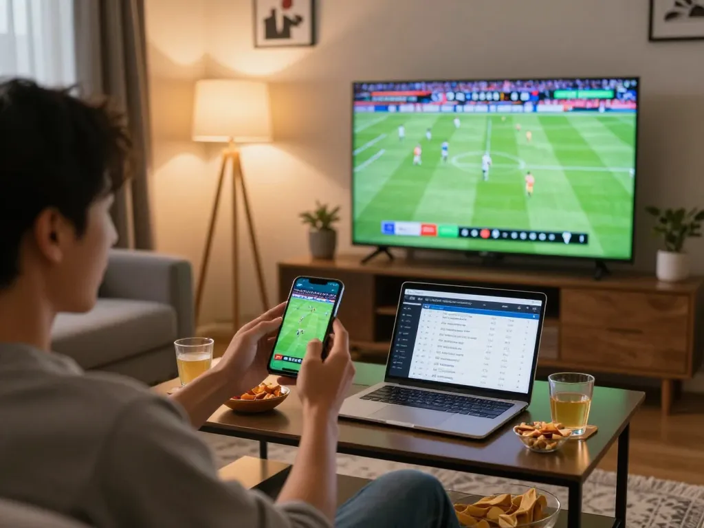 vb88 user actively engaging in online sports betting while watching a live match with excitement