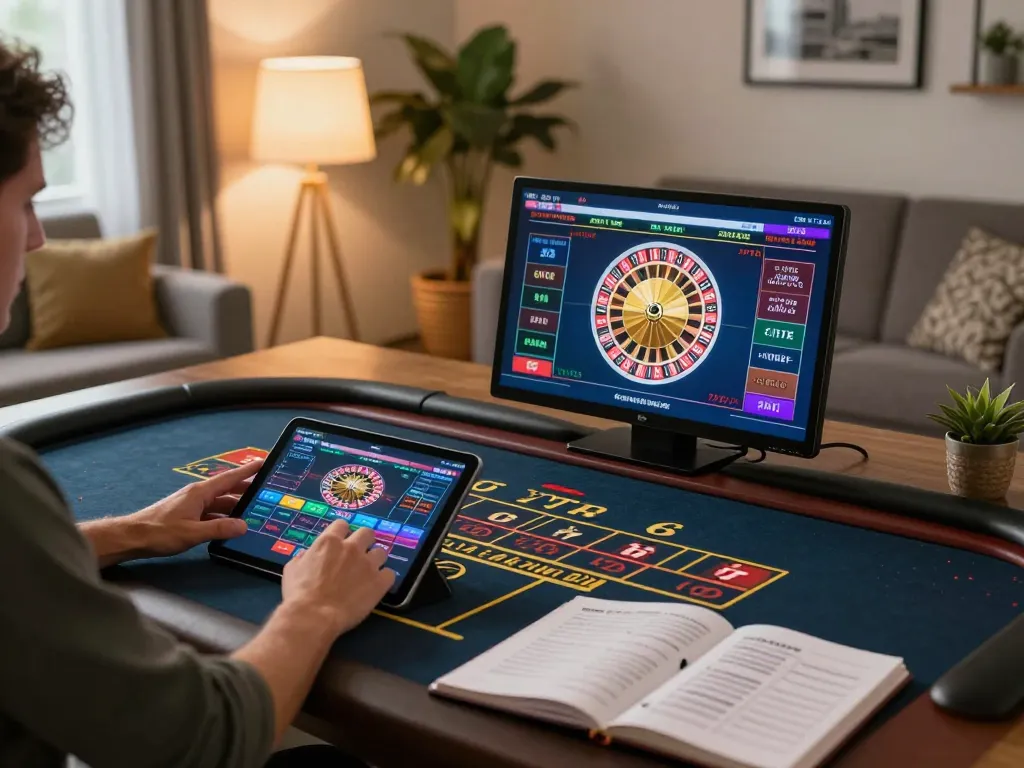 Engaging in online gambling at trang chủ fun79 with live dealer games on tablet in cozy atmosphere