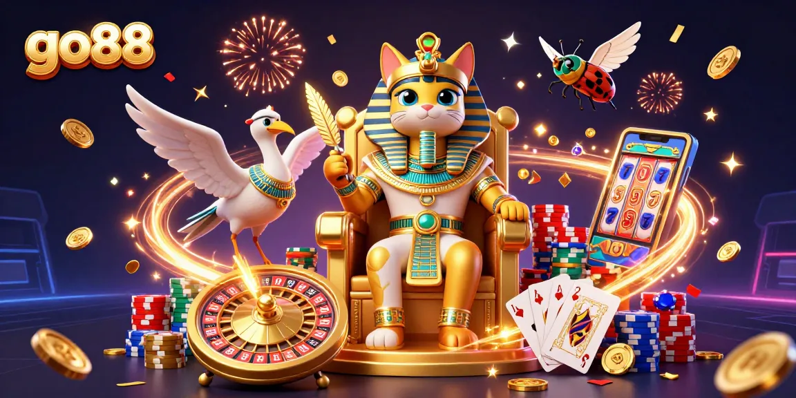 Spin the roulette at go88 with a captivating Egyptian-themed casino illustration.