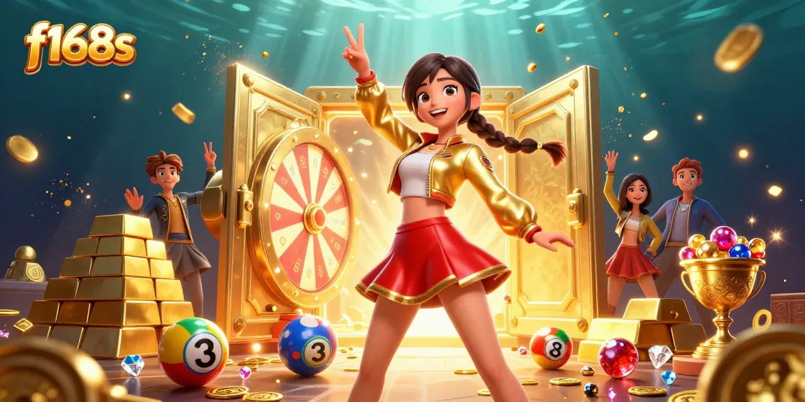 Spin and win with f168s in this vibrant online casino illustration filled with lottery themes.