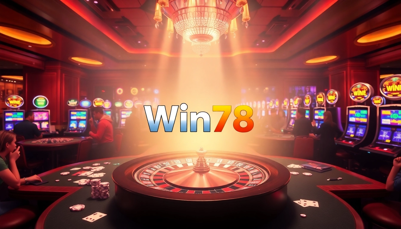 Win78 players enjoying an exciting roulette game in a glamorous casino setting.