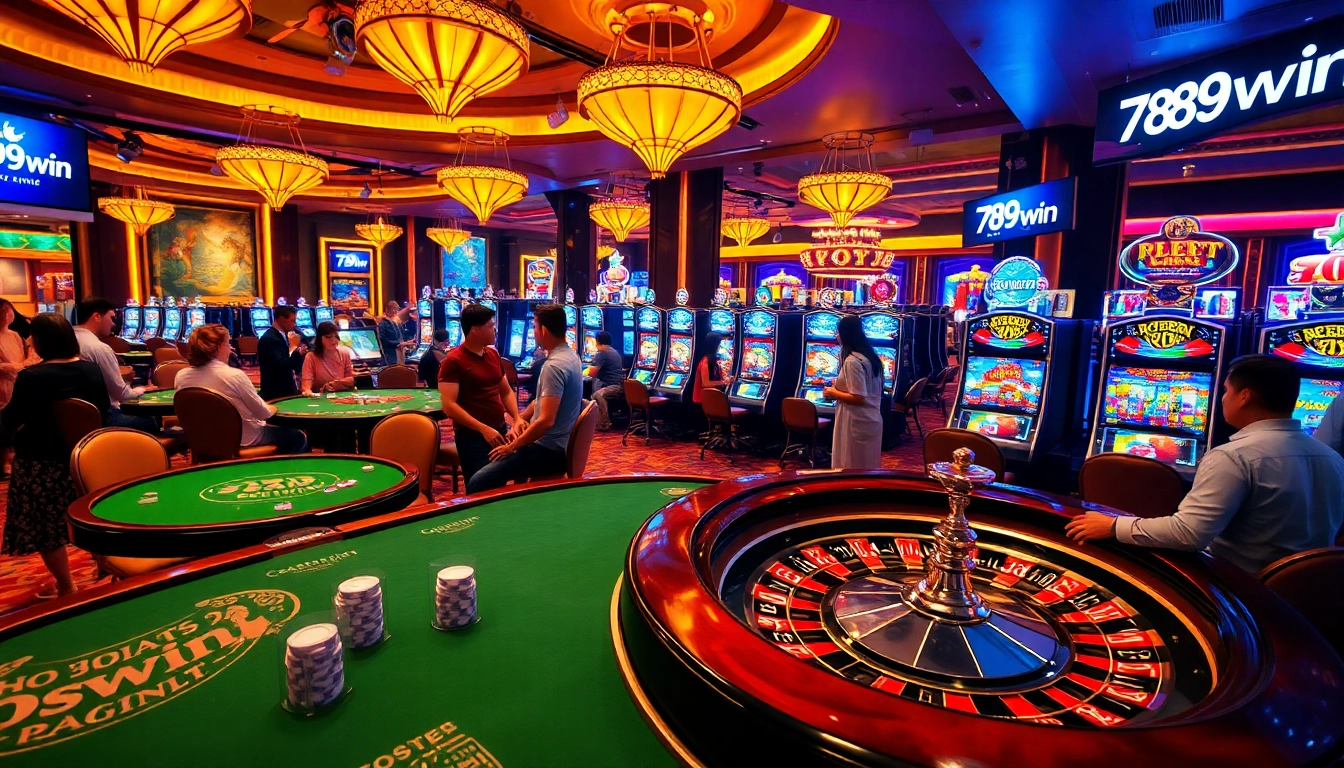 Players enjoying thrilling games at 789win casino, featuring poker, slots, and roulette.