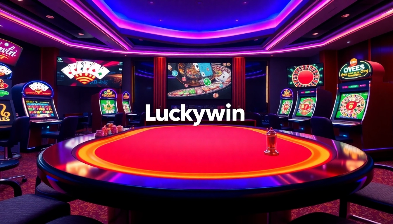 Experience the thrill of Luckywin with vibrant casino tables and exciting gaming elements.