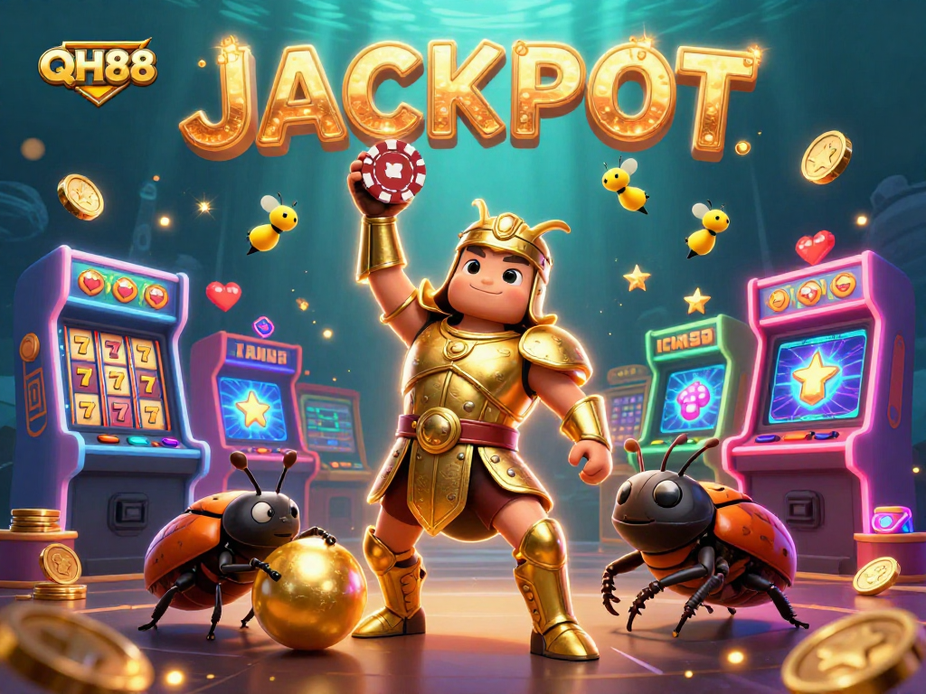 Engage with QH88's casino excitement featuring a victorious beetle lifting a poker chip!