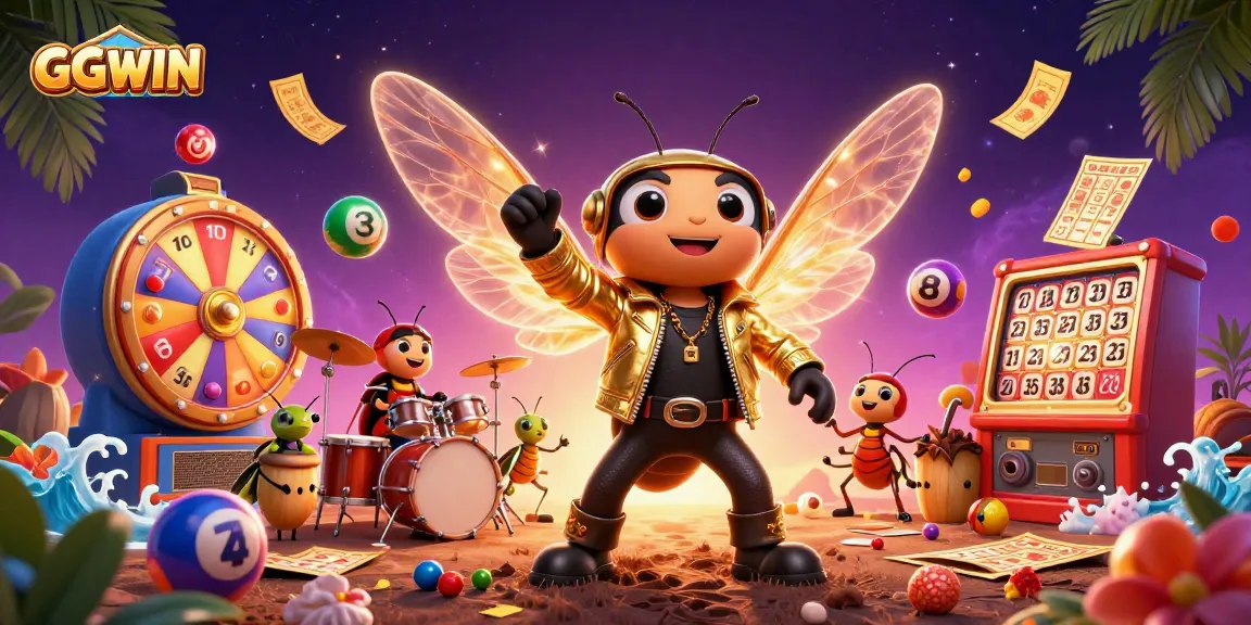 Engage with the electrifying vibe of GGWIN as a rockstar cicada shines in a casino-themed scene bursting with energy.