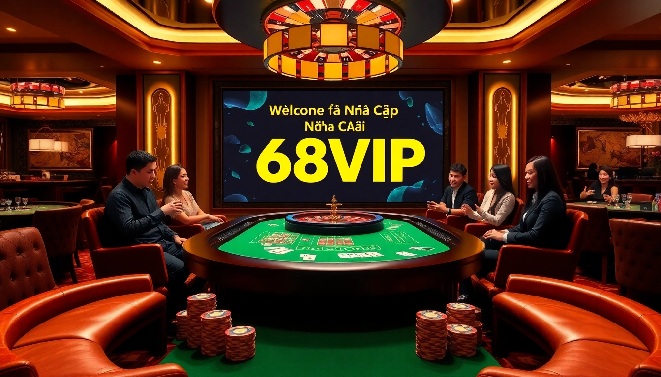 Excited gamblers engaging at the game table featuring Đăng Nhập Nhà Cái 68VIP for a thrilling casino experience.