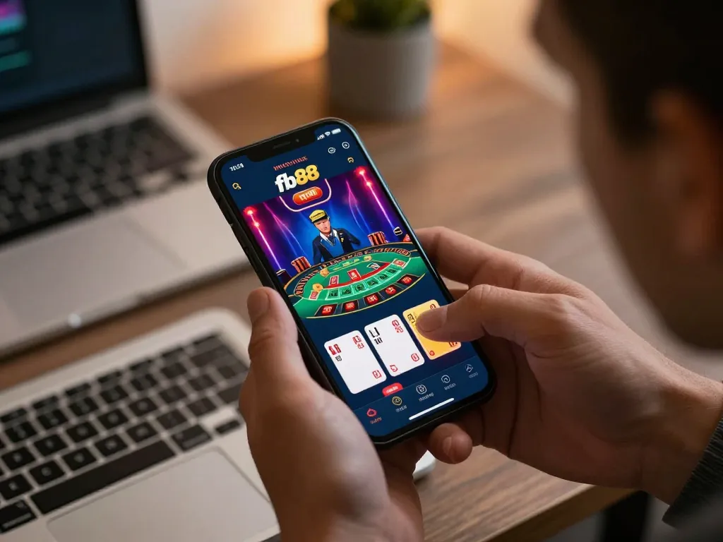 Engaging user placing a bet on fb88 casino app with live dealer blackjack gameplay