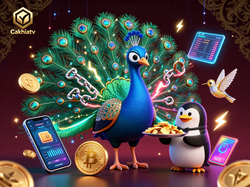 Cakhiatv showcases vibrant 3D casino characters with gem feathers and crypto elements in a thrilling gaming environment.