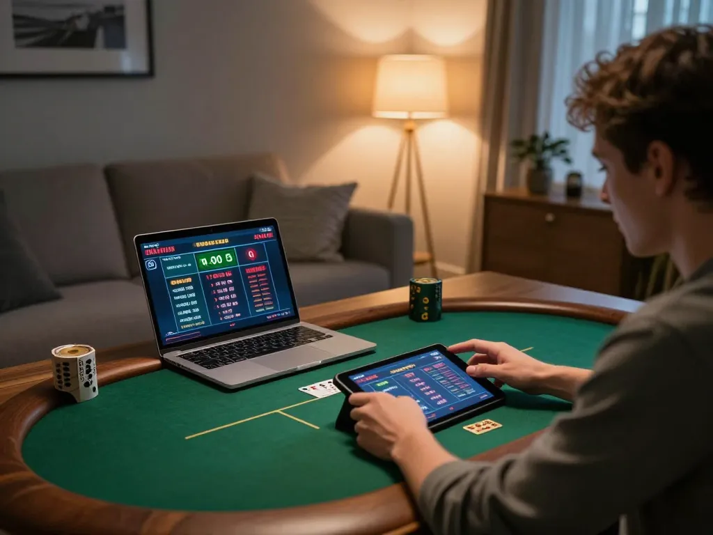 open88 online poker gaming setup at home with tablet, betting strategies, and relaxed atmosphere.