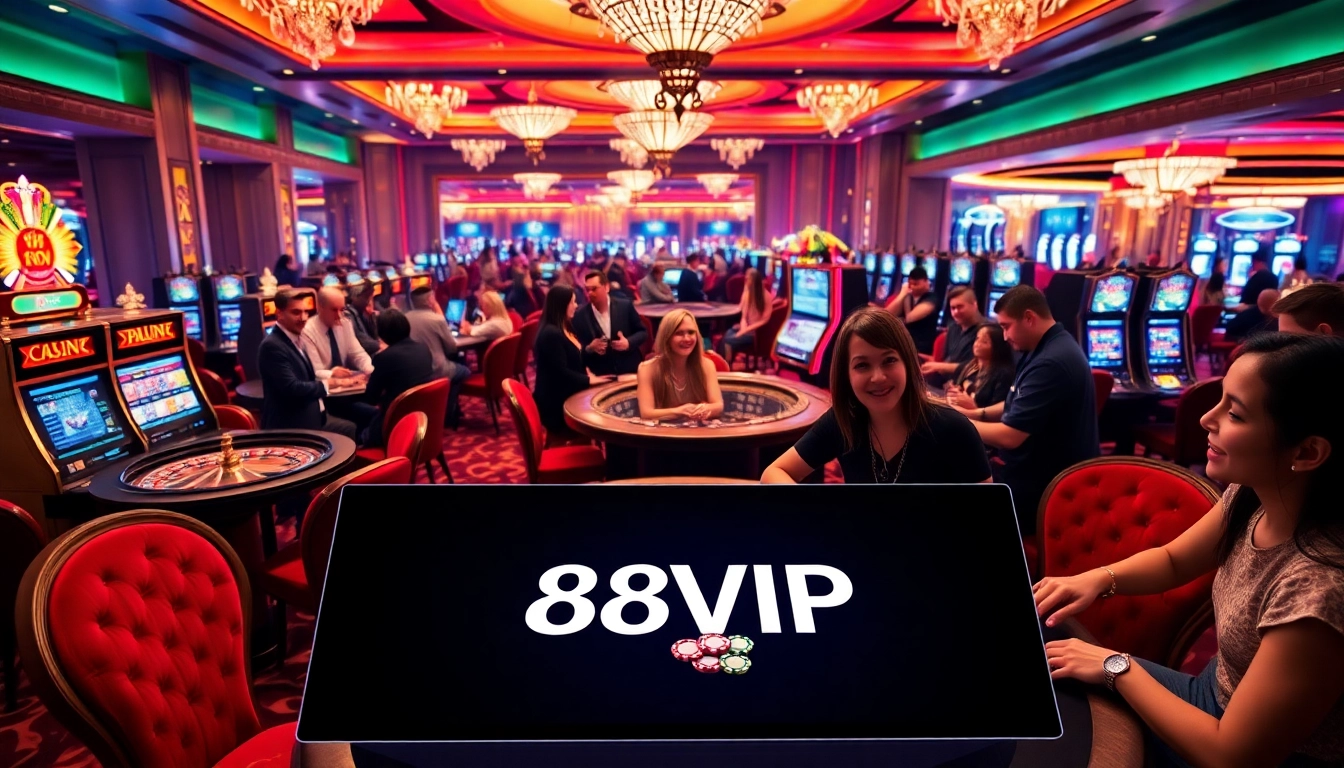 Exciting gameplay at 68VIP casino with poker tables and vibrant atmosphere.