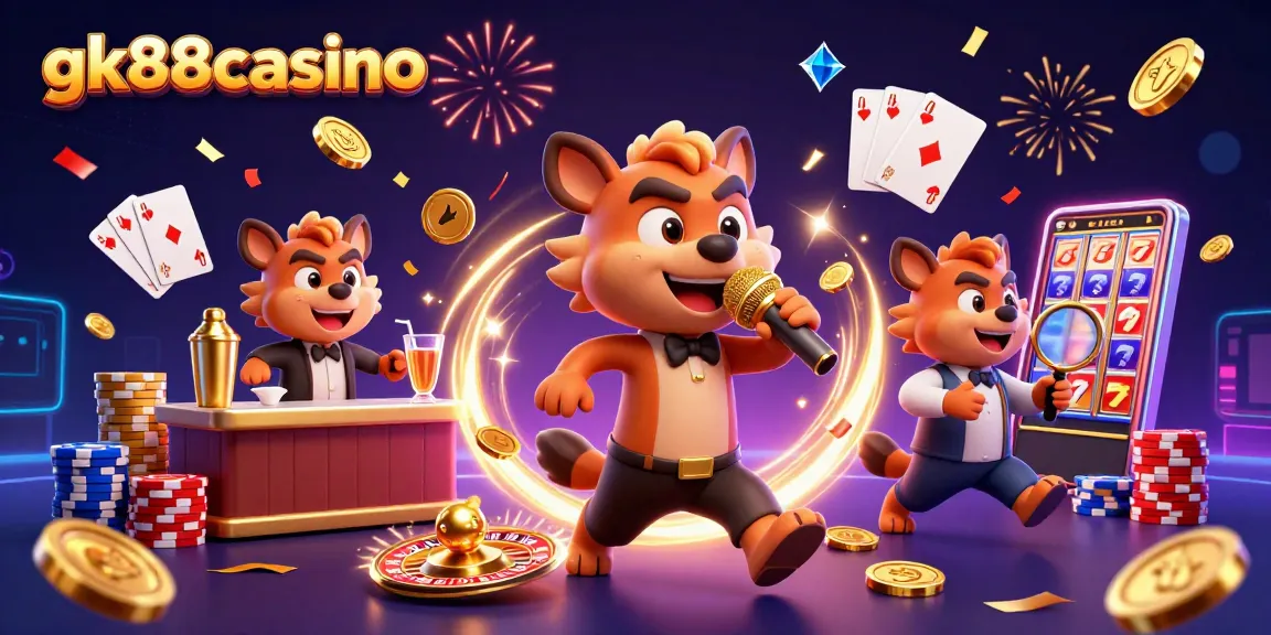 Enjoy an exciting atmosphere at gk88casino featuring hyenas in a vibrant casino scene.