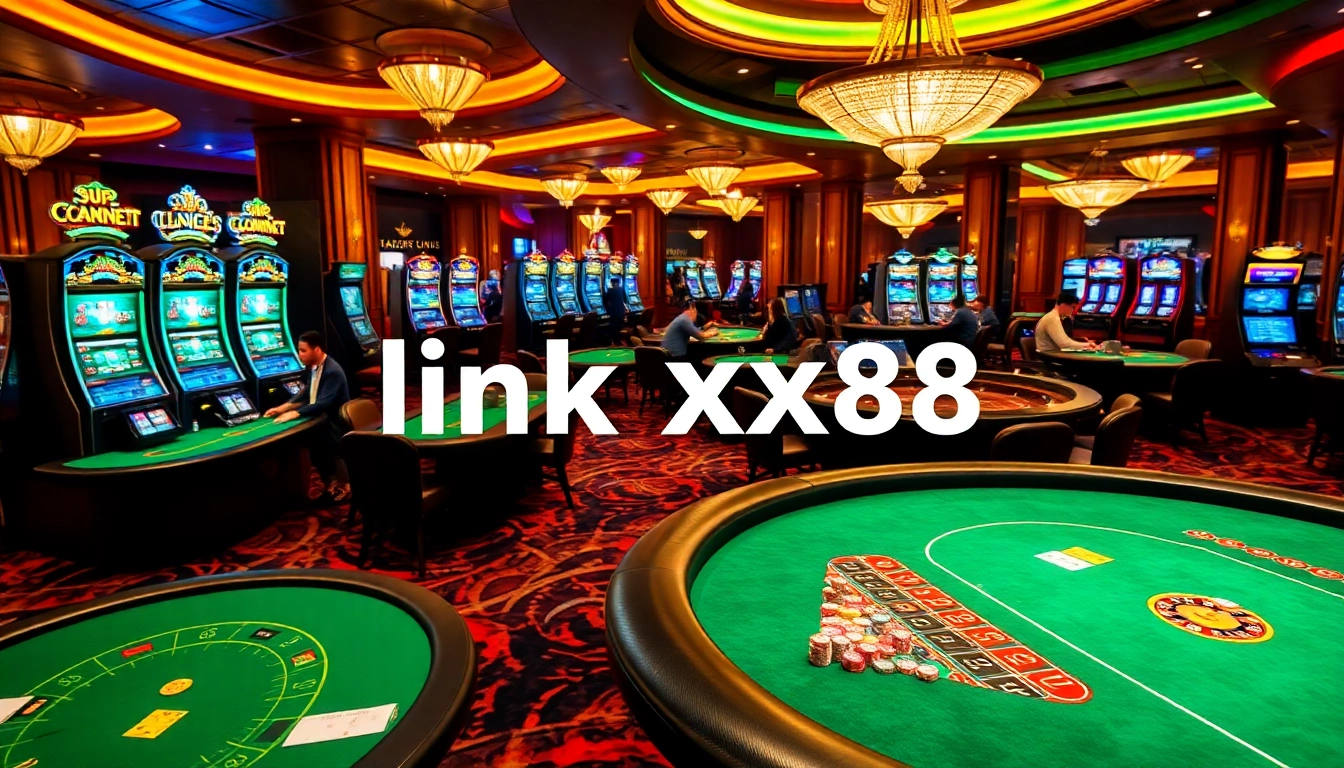 Experience the excitement of link xx88 in a vibrant casino setting featuring roulette tables and slot machines.