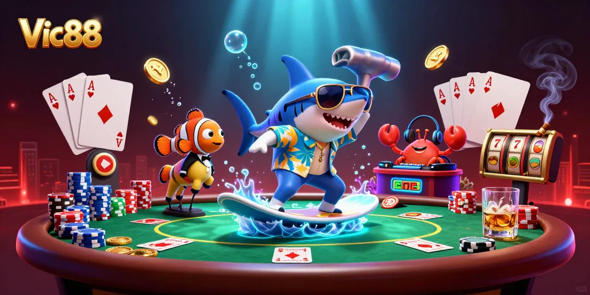 Experience thrilling gameplay at Vic88 with vibrant characters in a dynamic casino scene.