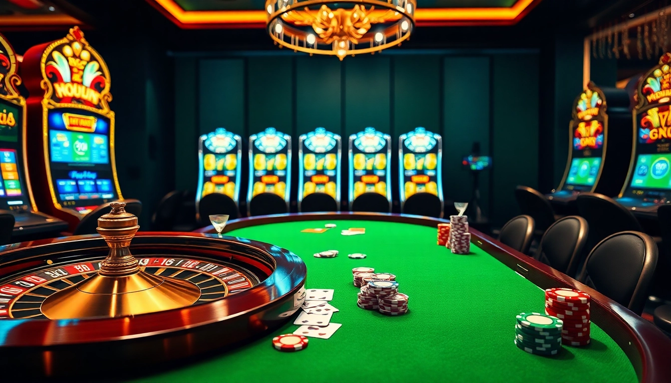 Engaging casino scene highlighting xn88 poker chips and roulette wheel in a luxurious setting.