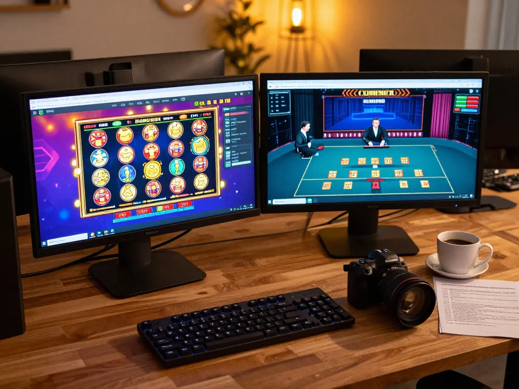 Engaging online gaming session at 86bet with vibrant slot games and strategic betting notes