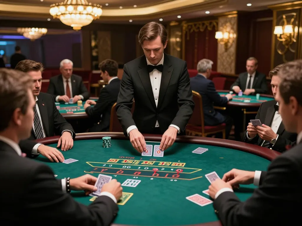 Players engaging in high-stakes blackjack at a sophisticated casino table, showcasing legge's allure in strategic gameplay.