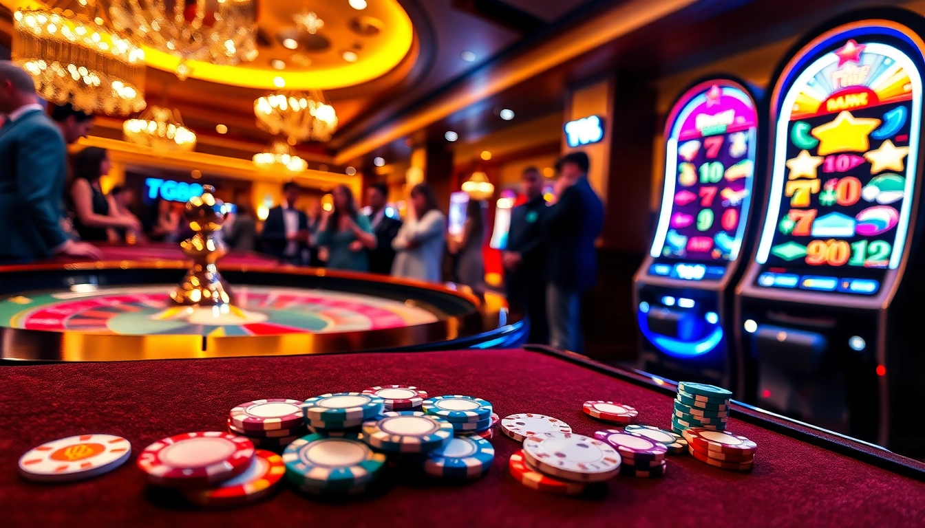 Experience the excitement of TG88 at a luxurious casino table with vibrant roulette and poker action.