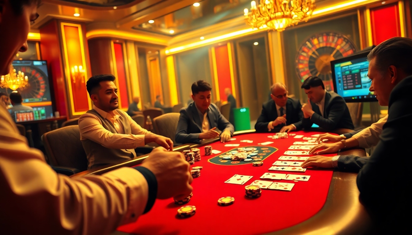 Players enjoying the excitement of Raja Luck at a luxurious casino poker table.