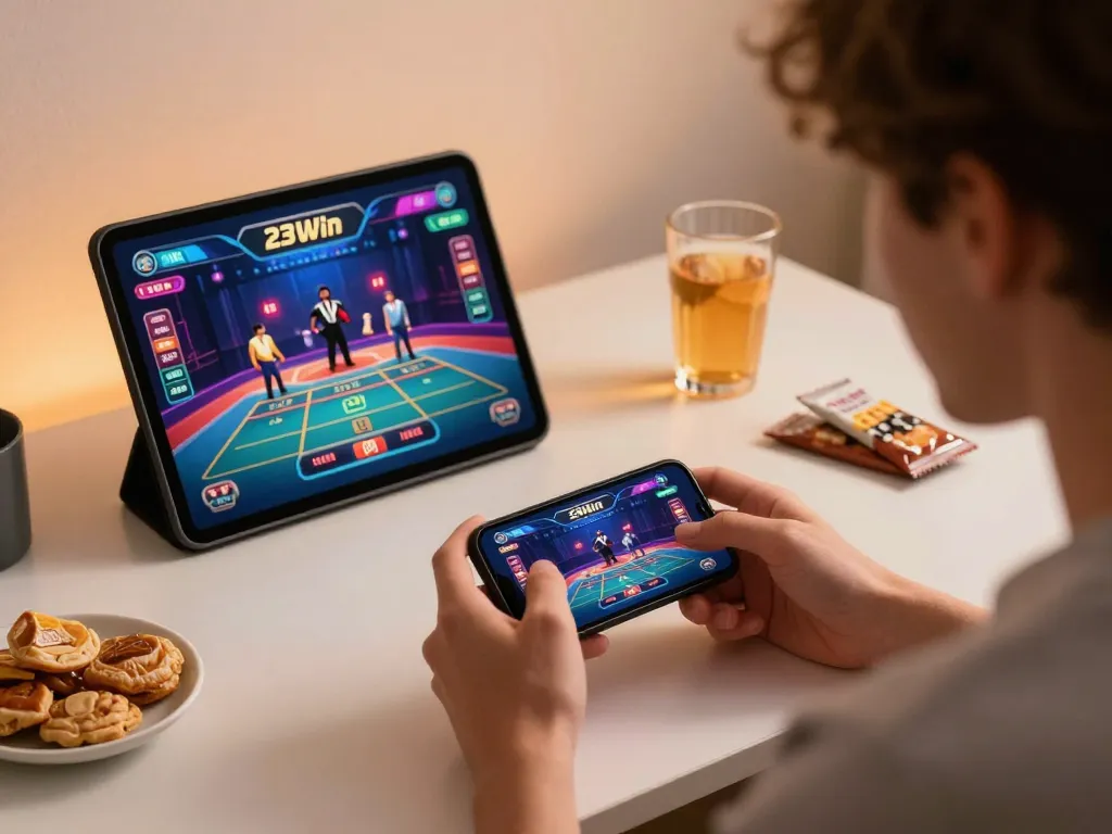 Engaging user playing live casino games on 23Win platform, showcasing modern online gambling experience.