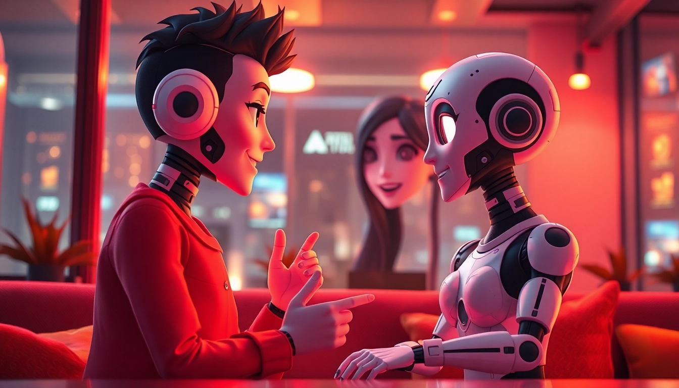 Engaging AI characters in a flirtatious conversation representing sex ai dynamics.
