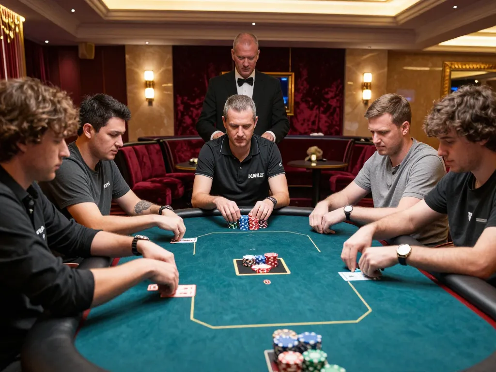 79KING players strategizing during a thrilling poker game at a luxury casino table