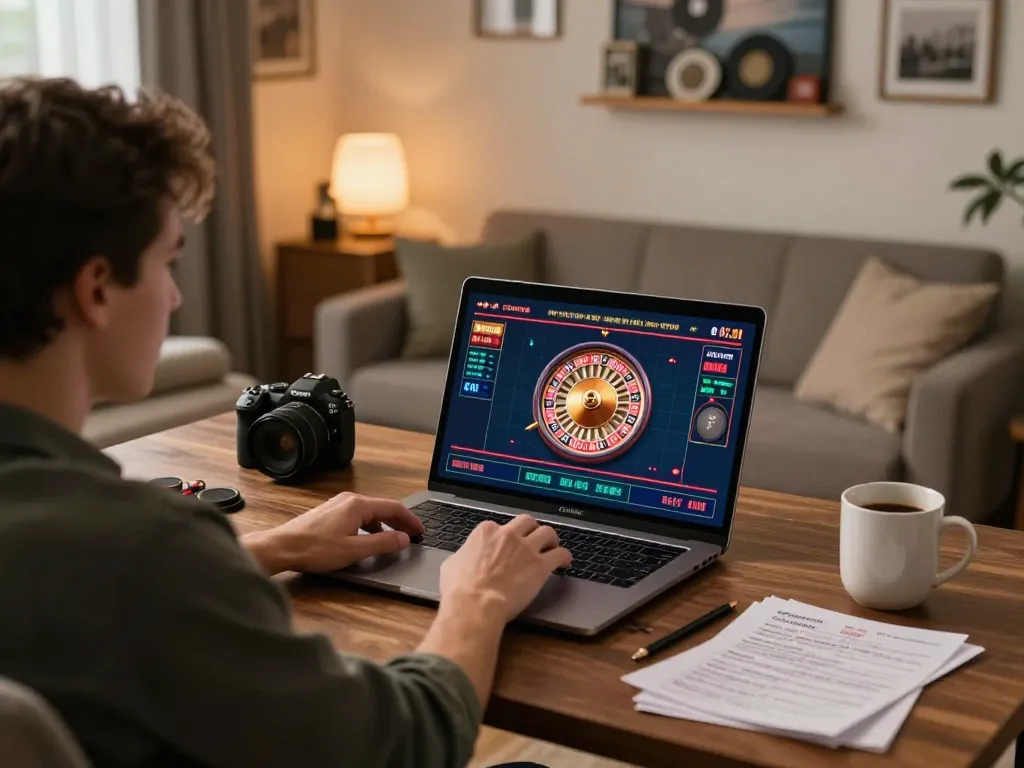 Engaged in a live dealer game at home, showcasing luck8 gaming strategy.
