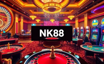 Experience thrilling gameplay at NK88 with poker chips and vibrant casino lights.