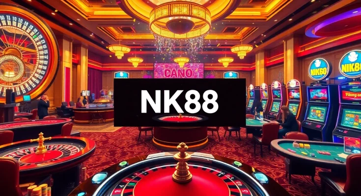 Experience thrilling gameplay at NK88 with poker chips and vibrant casino lights.