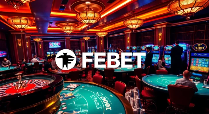 FEBET offers thrilling gaming experiences with vibrant casino tables and engaging players.