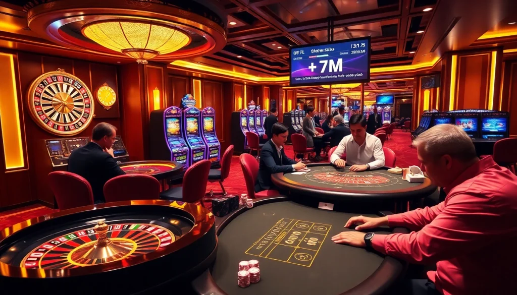 Experience thrilling gameplay at 7M with vibrant slot machines and engaging roulette tables.