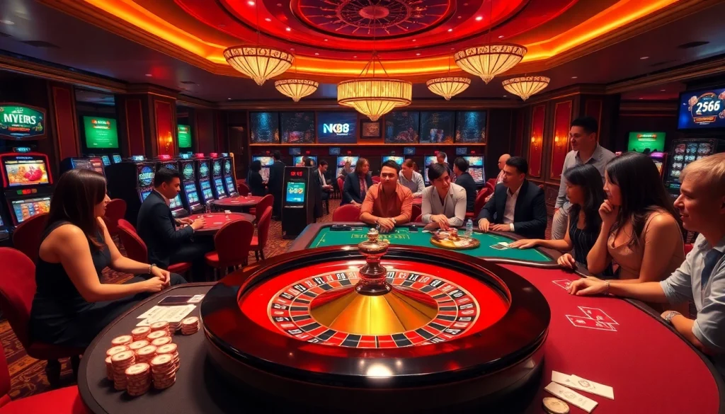 Experience the thrill of nk88 at a luxurious casino table with poker chips and cards.