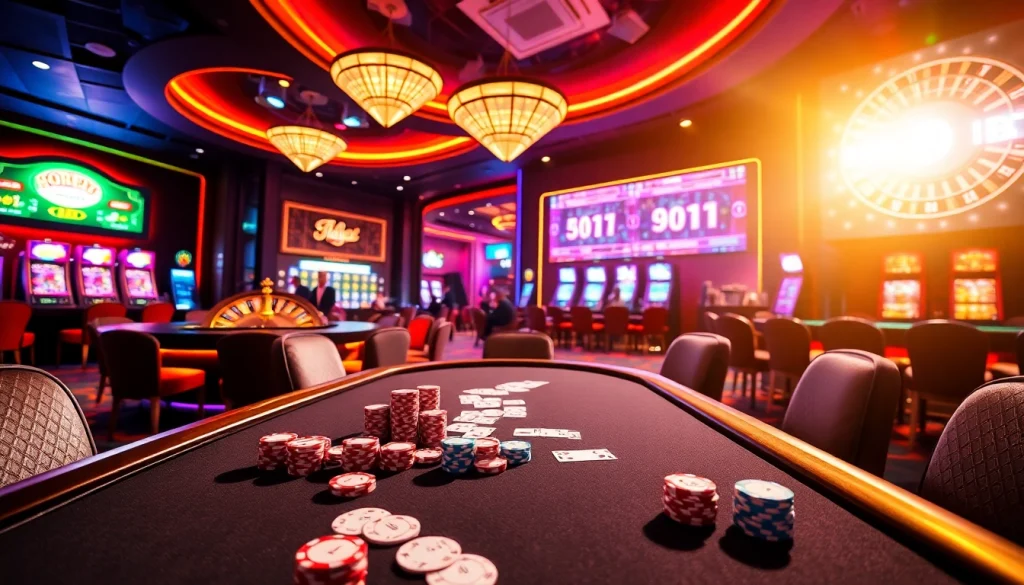I9BET players engaging in thrilling poker strategy at a luxurious casino table.